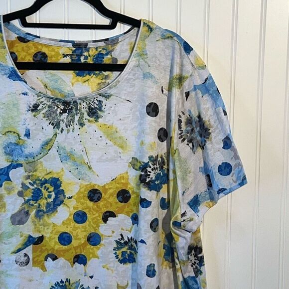 Allison Daley Pullover Top Women 3Xlarge Embellished Rhinestone Floral Short SLV - Picture 3 of 10